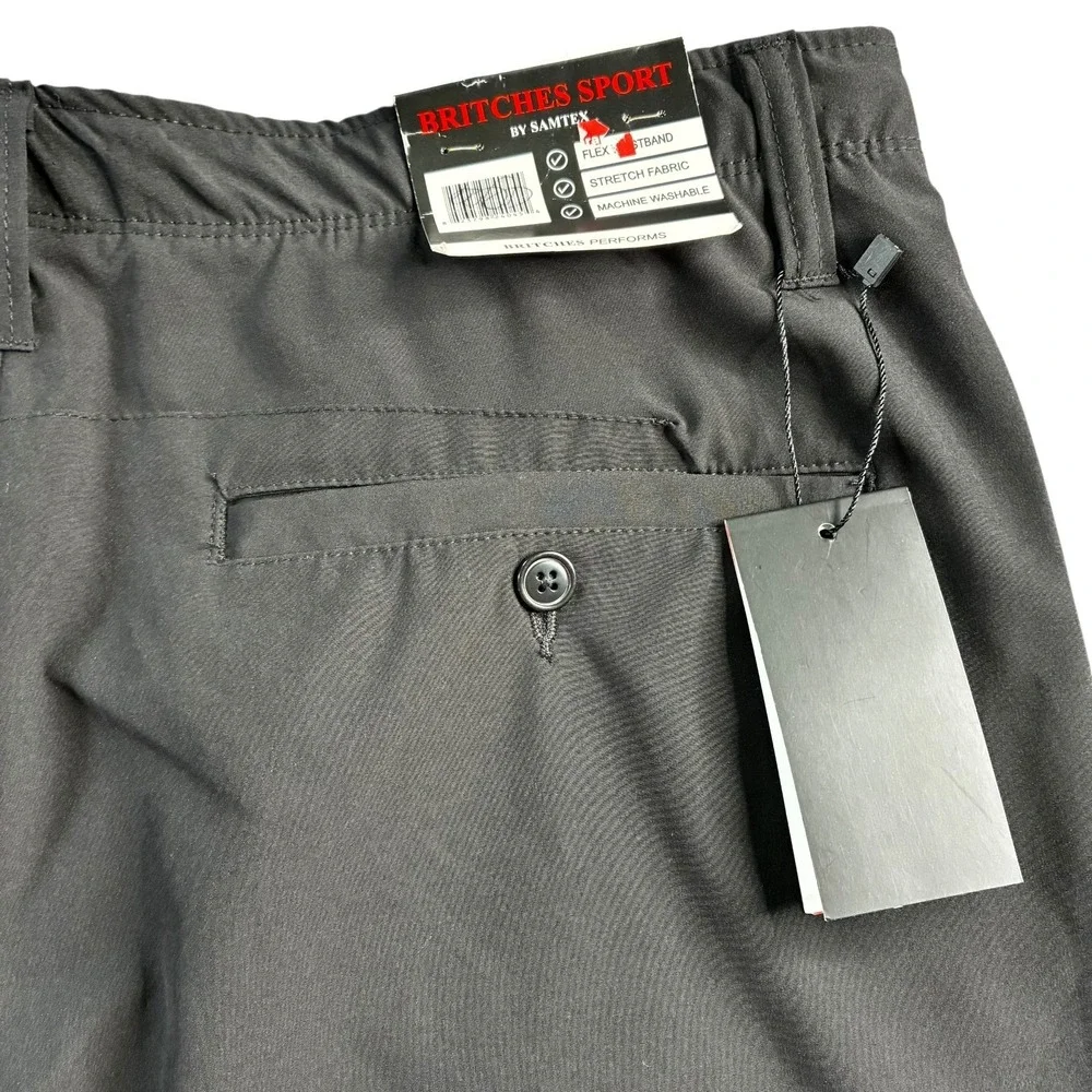 NWT Britches Sport Men's Performance Shorts Black 36 Flat Front Mid Rise Zip Fly